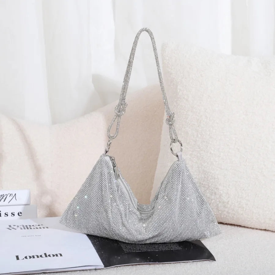Silver Black Gold Pu Leather Solid Color Rhinestone Evening Bags