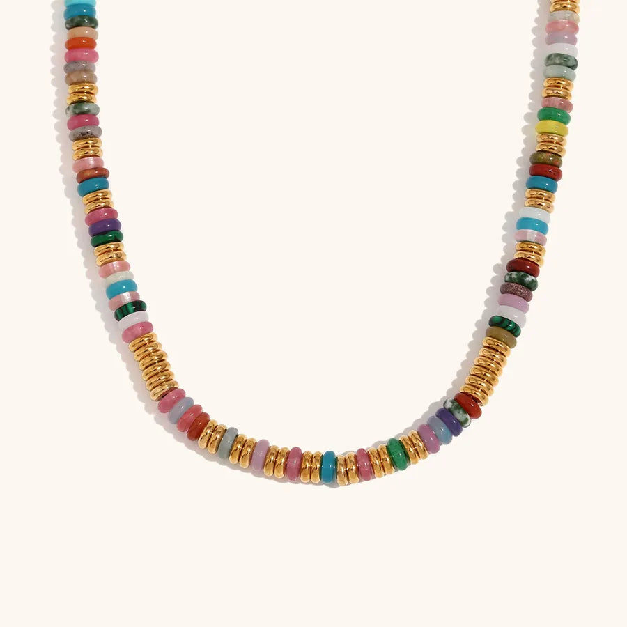 Retro Ethnic Style Geometric Stainless Steel natural stone 18K Gold Plated Necklace In Bulk