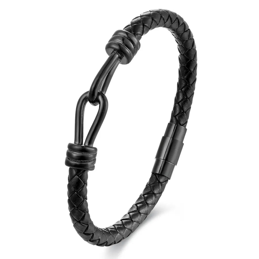 Basic Simple Style Classic Style Geometric 304 Stainless Steel Pu Leather Wholesale Bracelets