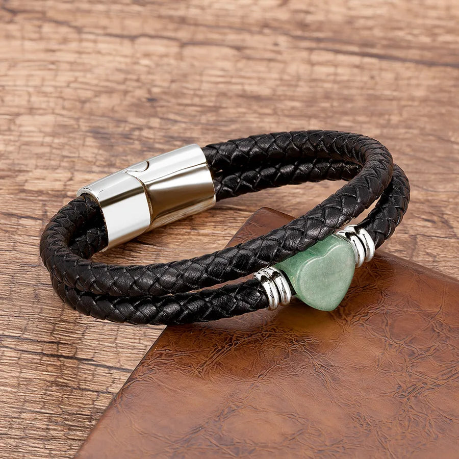 classic style streetwear heart shape stainless steel stone men's bracelets