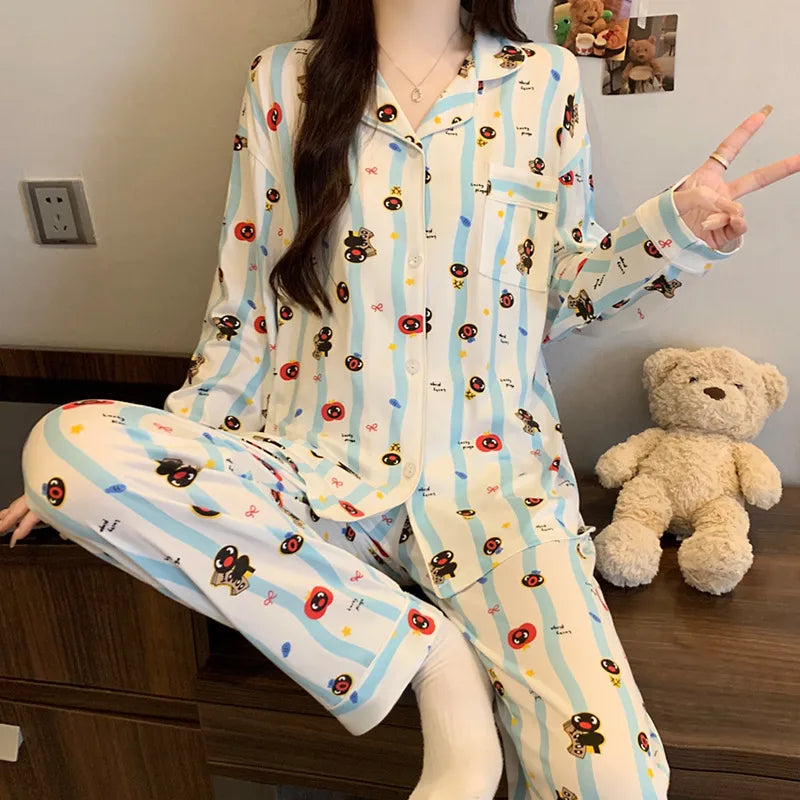 Purple Heart Sweet Style Women's Sleepwear Long Sleeve Home Clothes Spring Autumn High Sensation Dormitory Outdoor Wear Set
