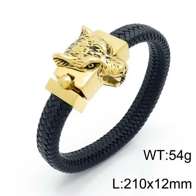 Hip-Hop Retro Color Block Stainless Steel Pu Leather Plating 18K Gold Plated Men's Bangle