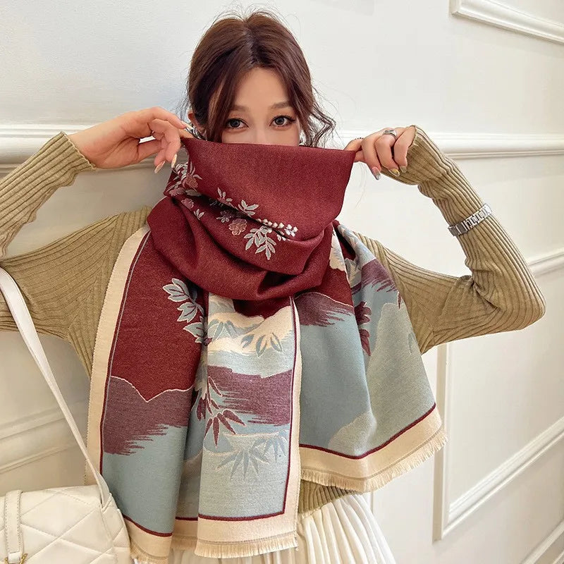 Unisex Basic Color Block Flower Acrylic Scarf