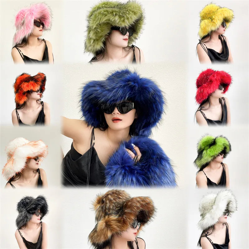 women's lady punk color block big eaves felt hat