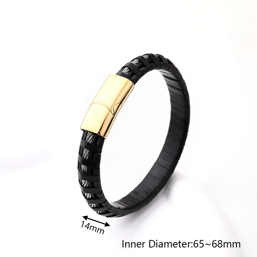 Casual Vacation Streetwear Simple 18K Gold Plated 304 Stainless Steel Genuine Cowhide Wholesale wristband