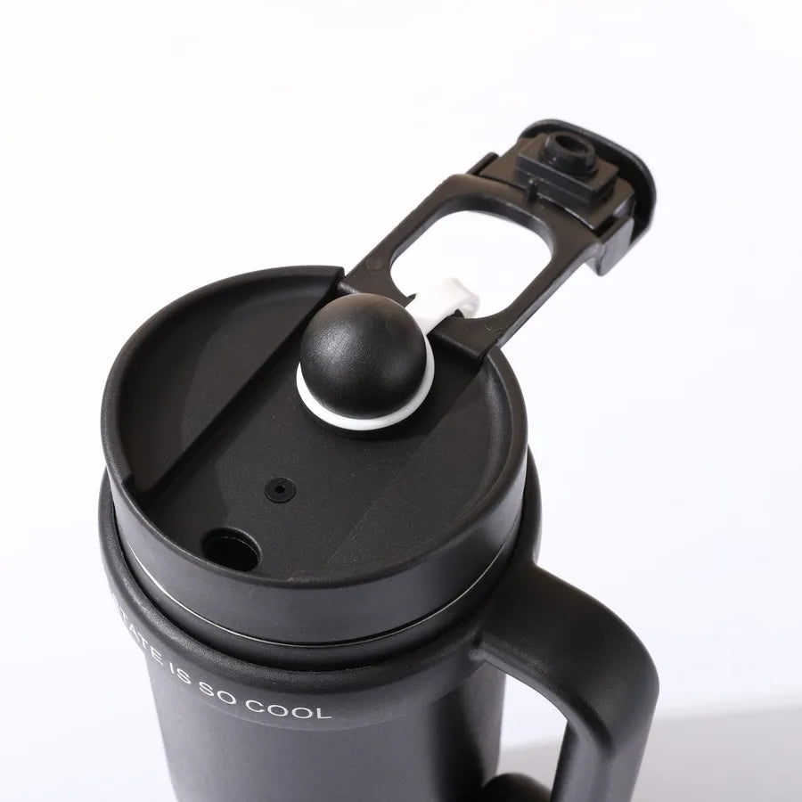 Giant 30Oz Handle Cup, 304 Stainless Steel Thermos Cup, Car Double Drinking Straw Large Ice Cup