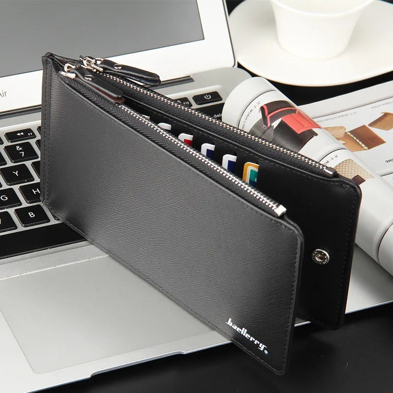 business solid color square zipper long wallet