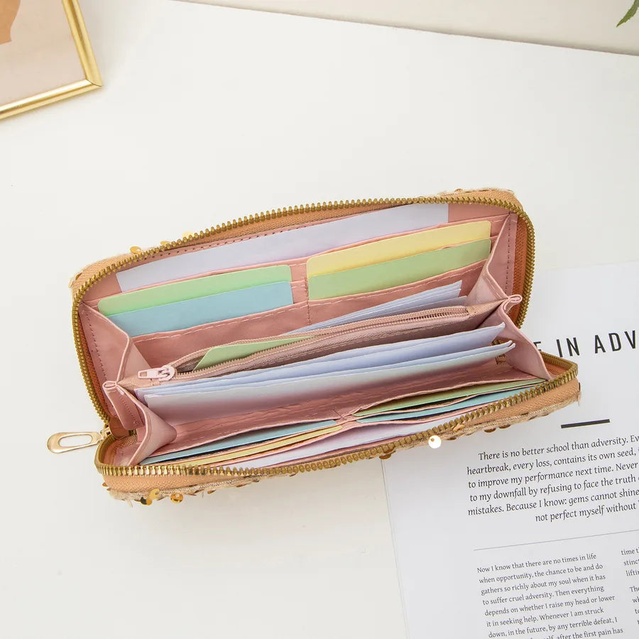 Ladies Glitter Clutch Bag Simple Butterfly Decoration Long Wallet Coin Purse Fashionable Elegant Square Shape Sparkling Bag