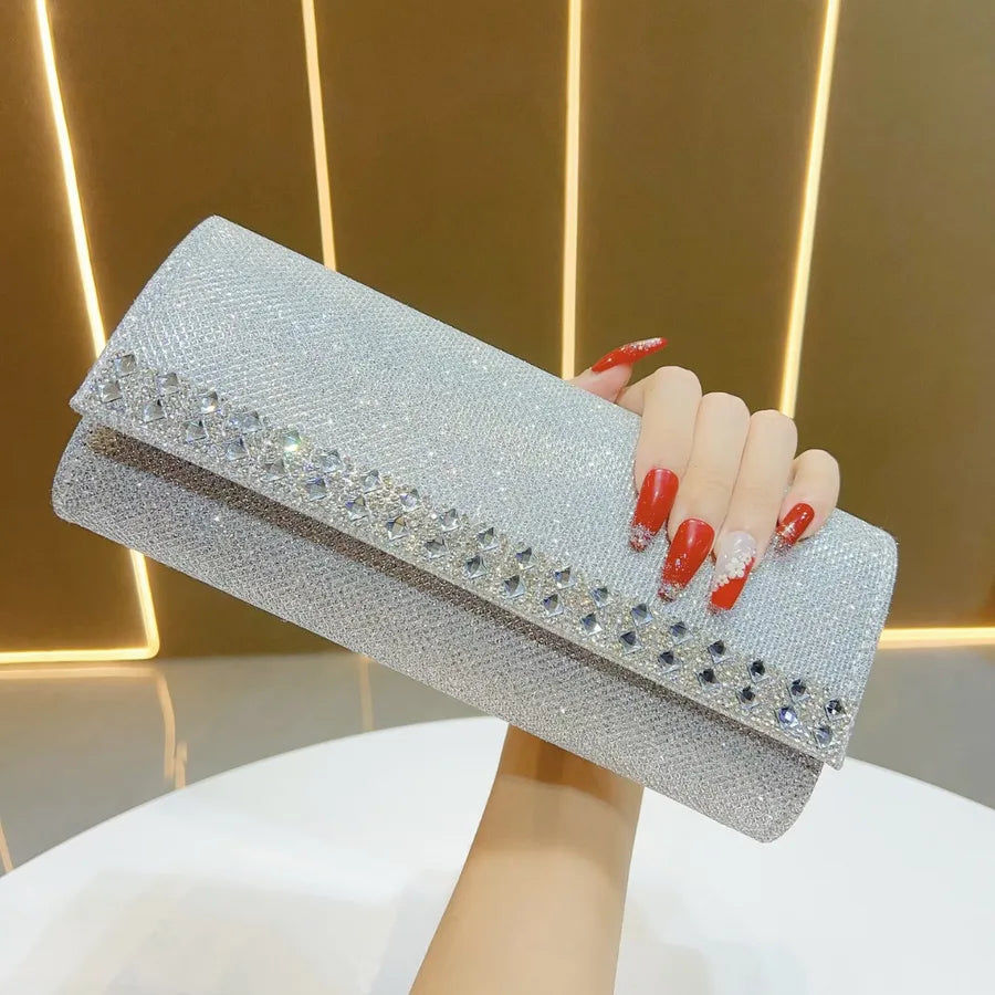 Shiny Diamond Embedded Women's Handbag New Fashion Elegant Dinner Bag Single Shoulder Slant Cross Bag Breadstick Shape Bag