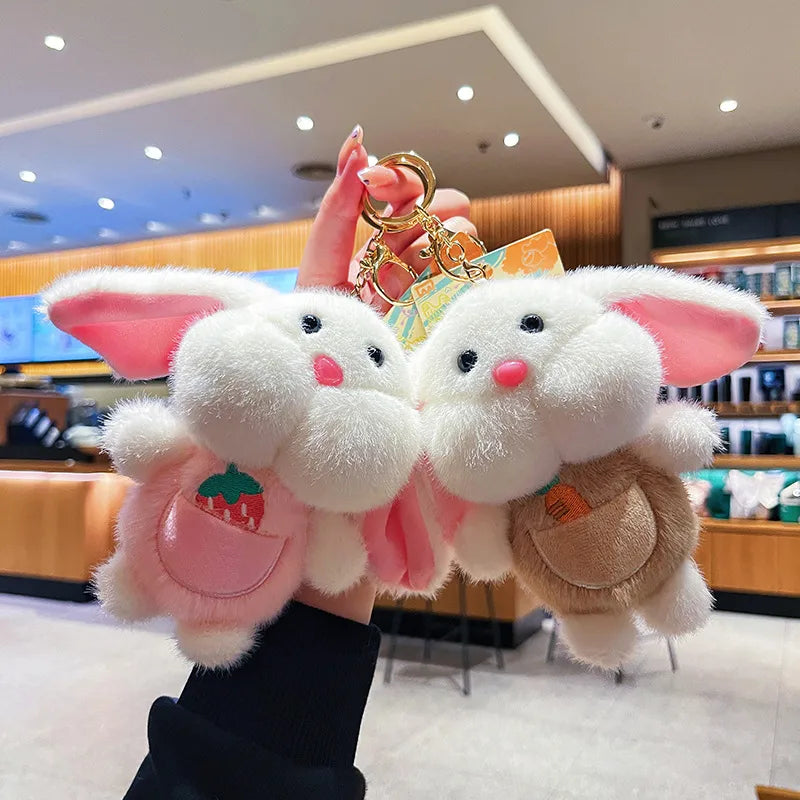 Creative Cartoon Plush Fruit Rabbit Keychain Cute Delicate Bag Pendant Couple Gift Small Soft Toys Earphone Strap