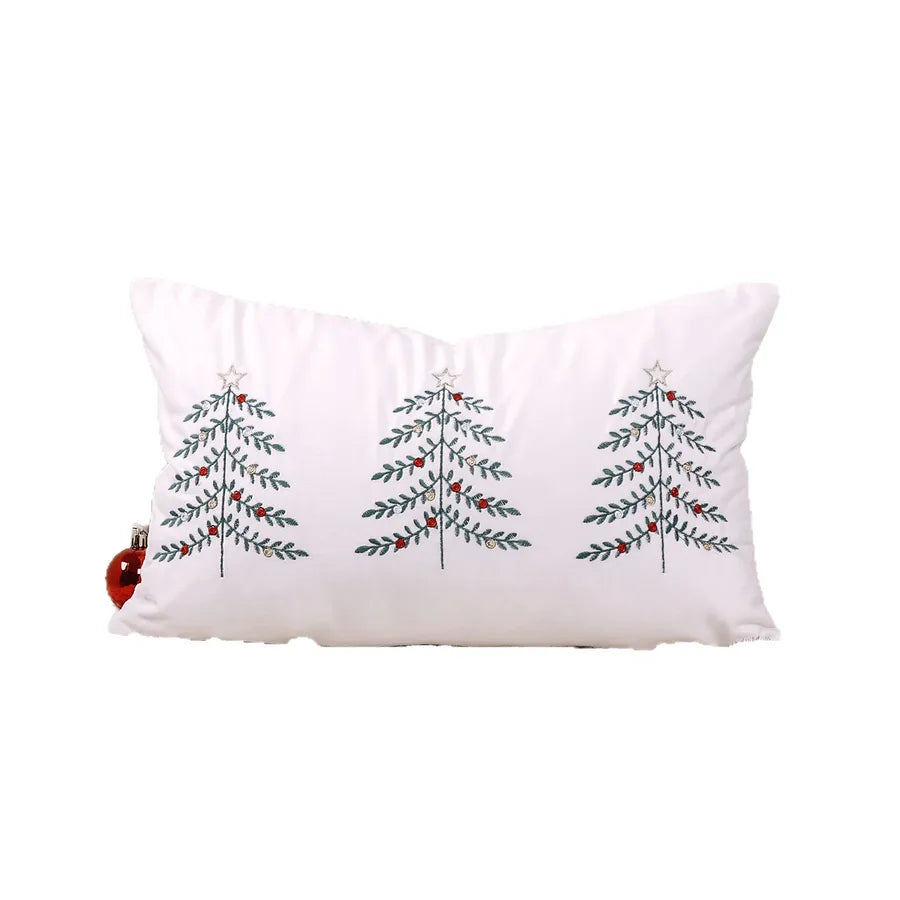 Christmas Tree Embroidery Pillowcase Festival Decoration Living Room Decorative Cushion Cover Simple Style Polyester Material