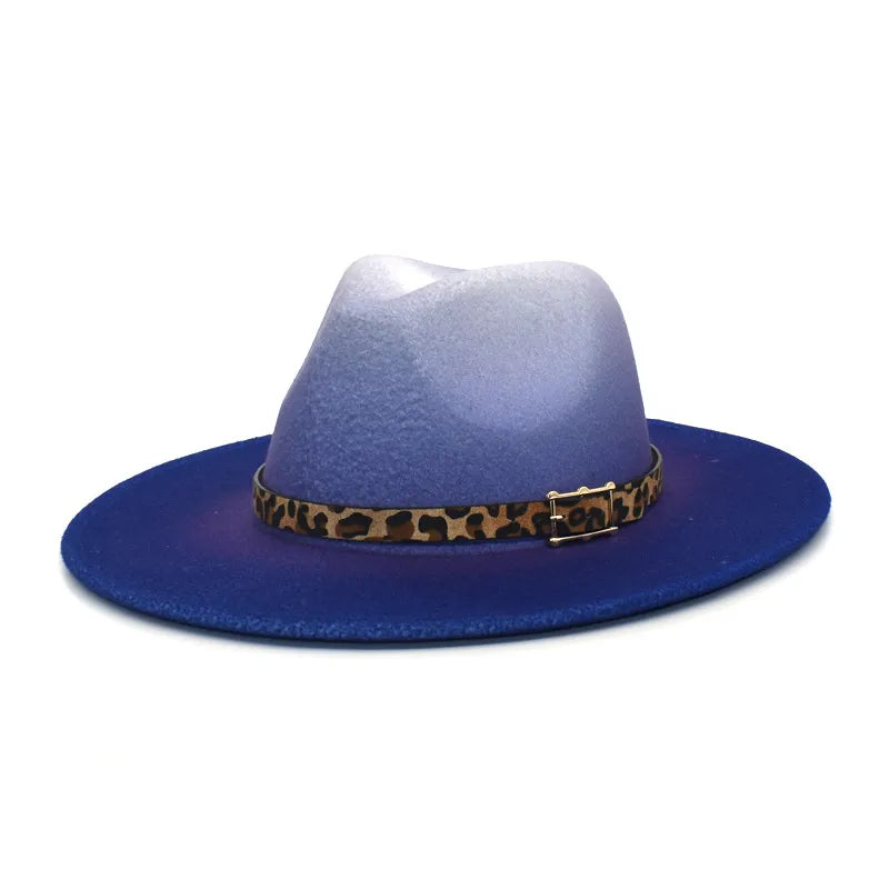 women's fashion gradient color metal button flat eaves fedora hat