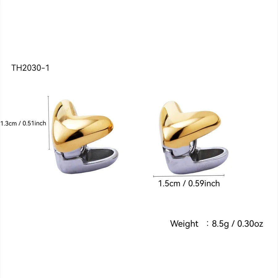 2 Pieces Elegant Heart Shape 304 Stainless Steel 18K Gold Plated Ear Studs