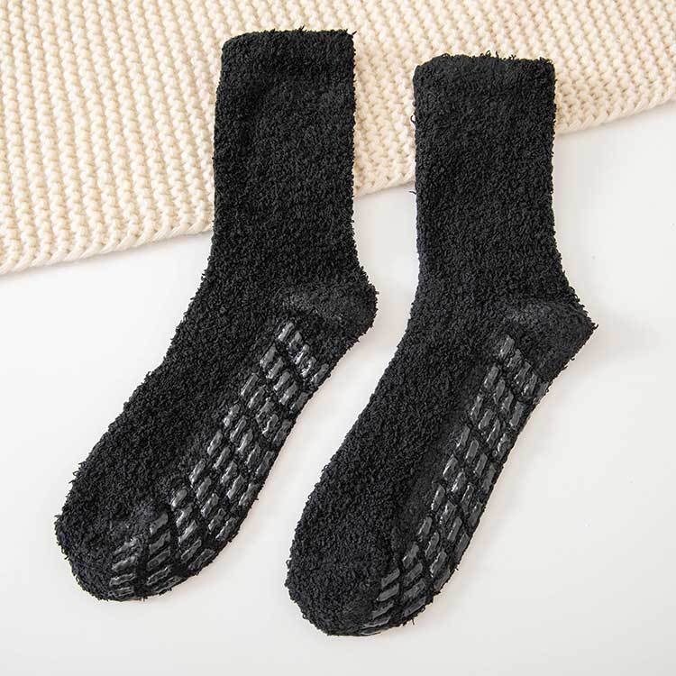 Men's coral velvet socks autumn and winter plus velvet padded half velvet solid color dispensing socks warm tube socks do not drop Velvet