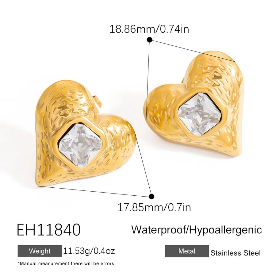 1 Piece Glam Luxurious Water Droplets Heart Shape 304 Stainless Steel Earrings