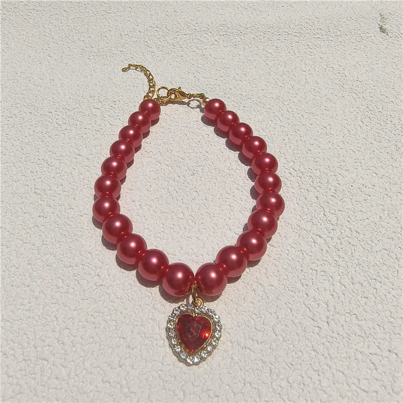 Europe and the United States  fashion foreign trade cat and dog jewelry imitation pearl love gem pendant pet necklace multi-color optional