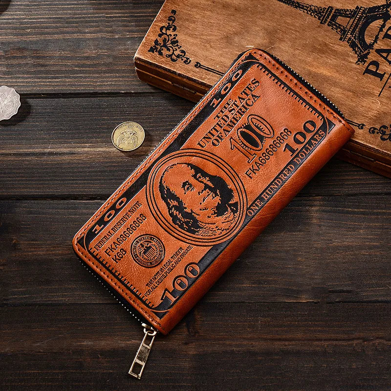 Men's Human Pu Leather Zipper Long Wallets