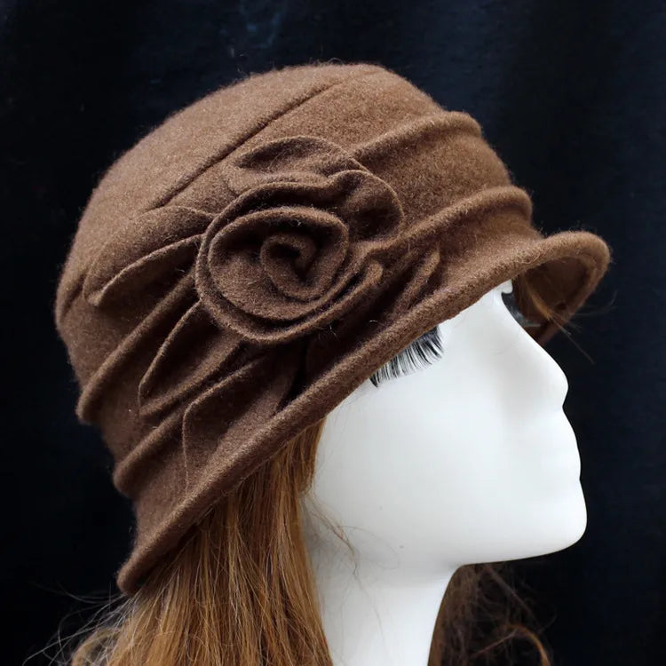 women's sweet rose solid color flat eaves fedora hat
