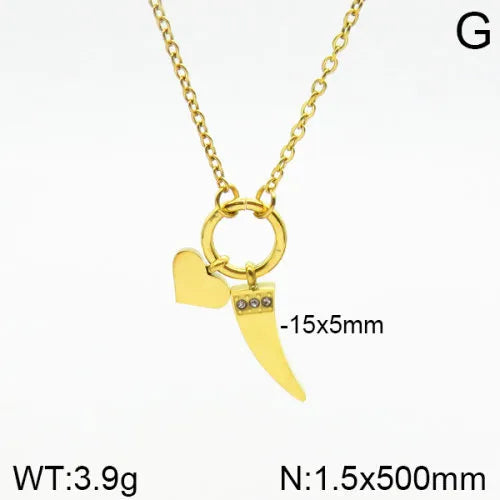 Wholesale Jewelry Casual Classic Style Artistic Heart Shape 304 Stainless Steel 18K Gold Plated Tassel cable chain Pendant Necklace