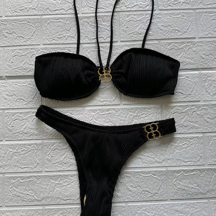 Women's Solid Color 2 Pieces Set Bikinis Swimwear
