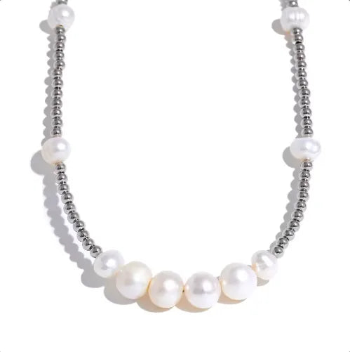 302 Stainless Steel 304 Stainless Steel Freshwater Pearl Beaded Round Necklace