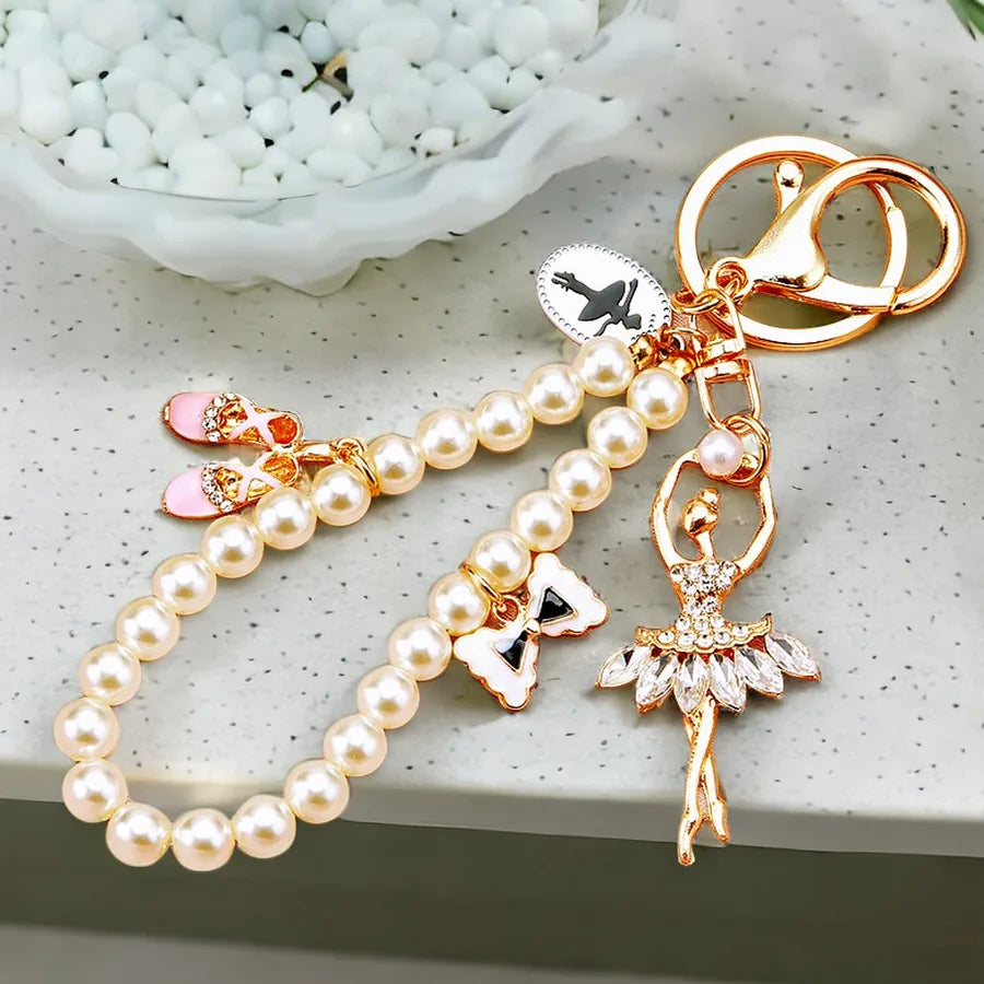 elegant princess cute bow knot shoe imitation pearl alloy women's bag pendant keychain