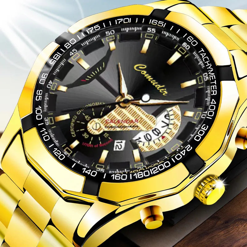 casual geometric single folding buckle quartz men's watches