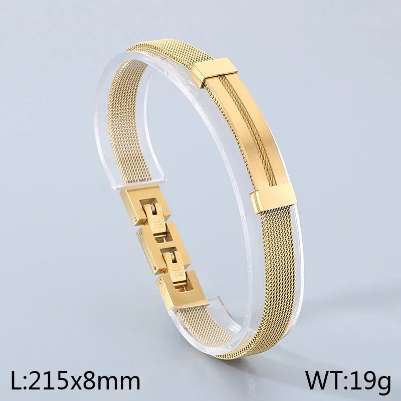 Japanese and Korean  Personalized Stainless Steel Metal Woven Mesh Chain Curved Bracelet