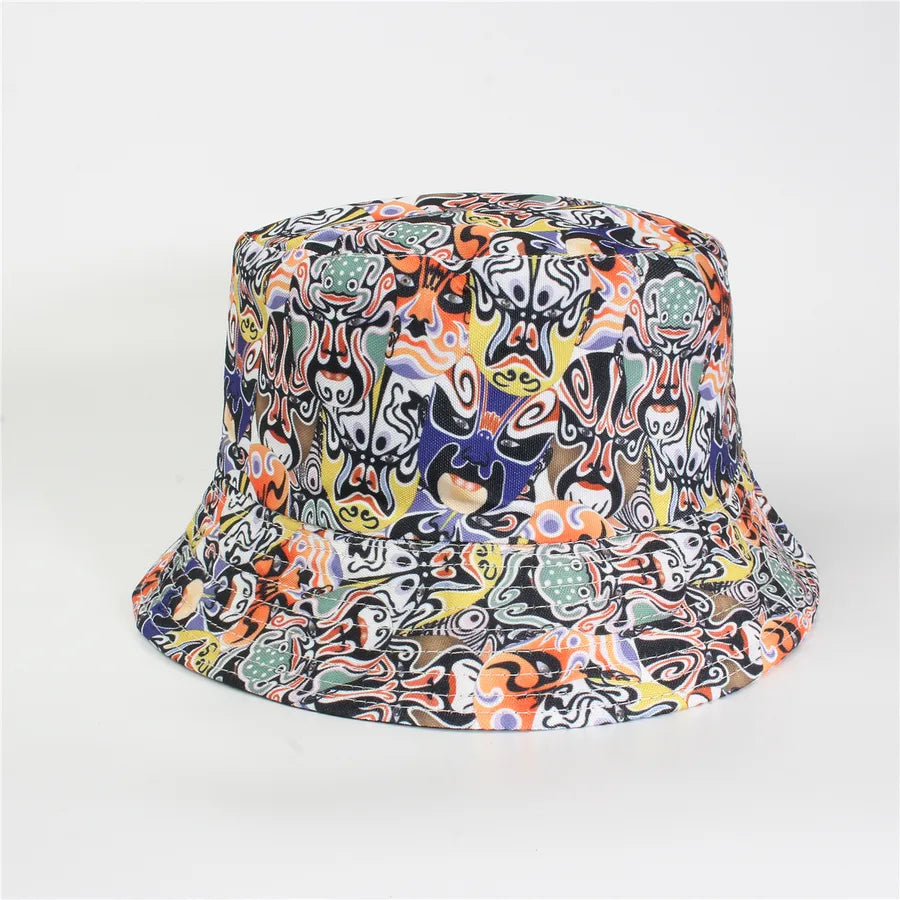 Double-Sided Fisherman Hat Women's Floral Print Sunshade Leaf Animal Cartoon Bucket Cap Spring Summer Elegant Casual Style