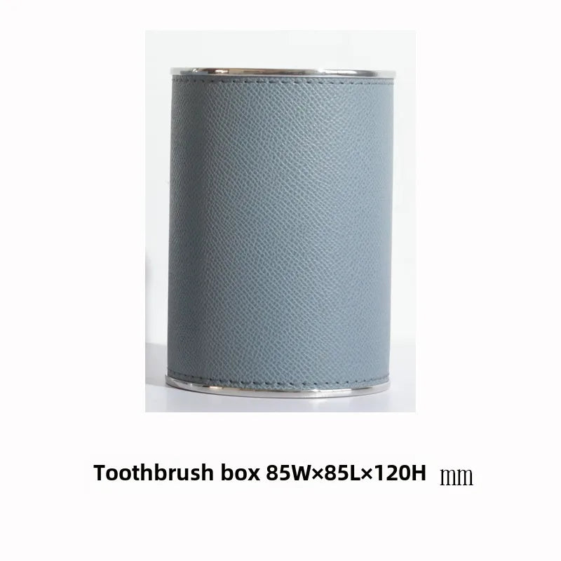 Modern European-style Home Furnishing Soft Matching Set Stainless Steel Leather Soap Dispenser Toothbrush Box Bathroom Four-piece Set Ornaments