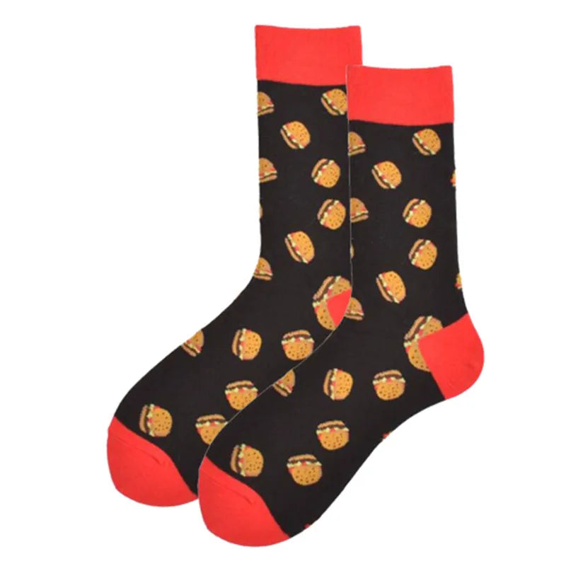 unisex casual beer hamburger french fries cotton crew socks a pair