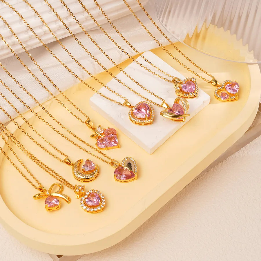Wholesale Jewelry Glam Cute Luxurious Heart Shape 304 Stainless Steel Copper cable chain Pendant Necklace