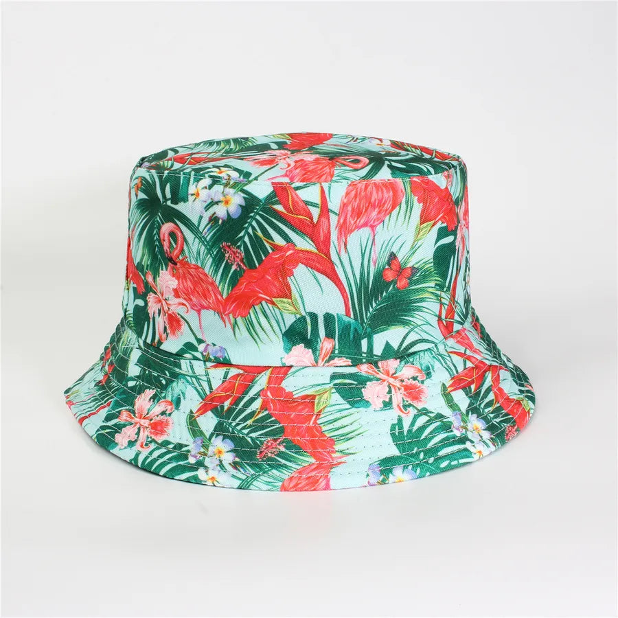 Double-Sided Fisherman Hat Women's Floral Print Sunshade Leaf Animal Cartoon Bucket Cap Spring Summer Elegant Casual Style