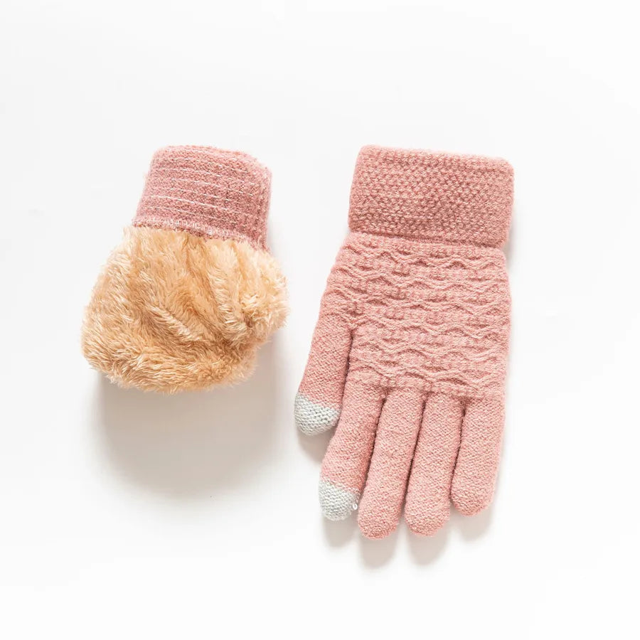 Thickened Double Layer Knitted Polar Fleece Touchscreen Gloves Men Women Outdoor Warm Windproof Winter Gloves Basic Style