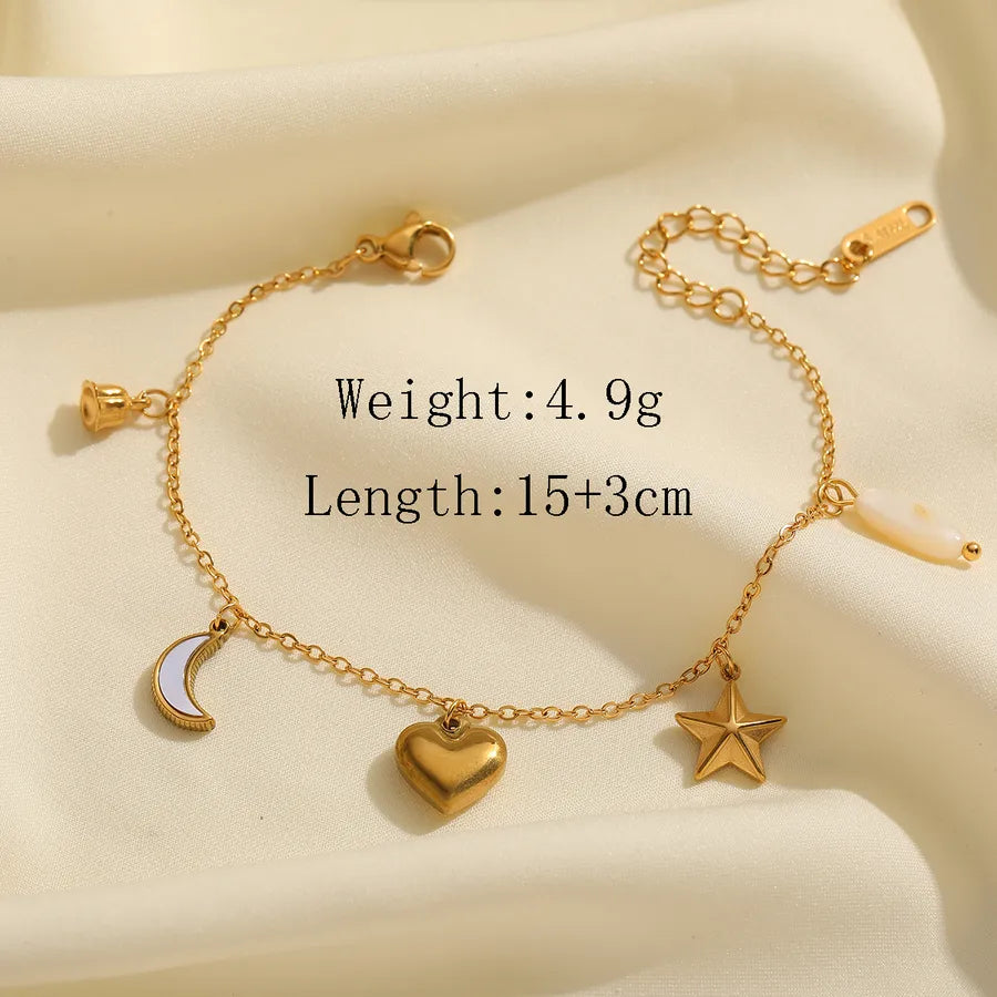 Casual Cute Lady Geometric Heart Shape 304 Stainless Steel 18K Gold Plated Acrylic cable chain Multi Charms Bracelet In Bulk