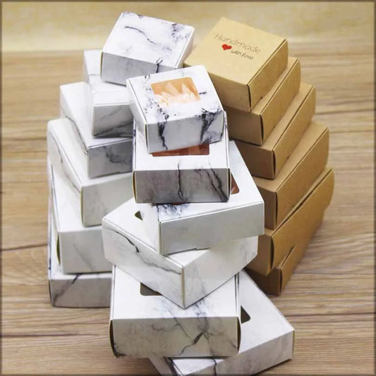 Multicolor Handmade Printed Candy Box Black Marble Pattern Window Business Gift Box Confectionery Packaging Jewelry Wrapping