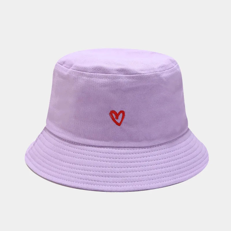 women's casual heart shape embroidery wide eaves bucket hat
