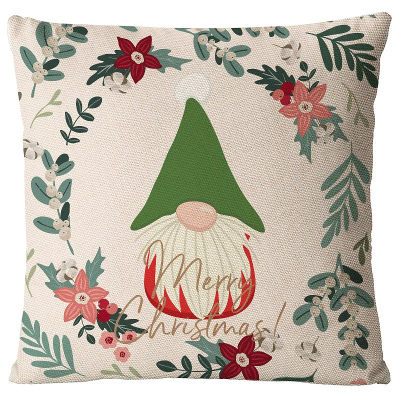 Christmas Glam Santa Claus Snowman Linen Pillow Cases Couch & Sofa Decor