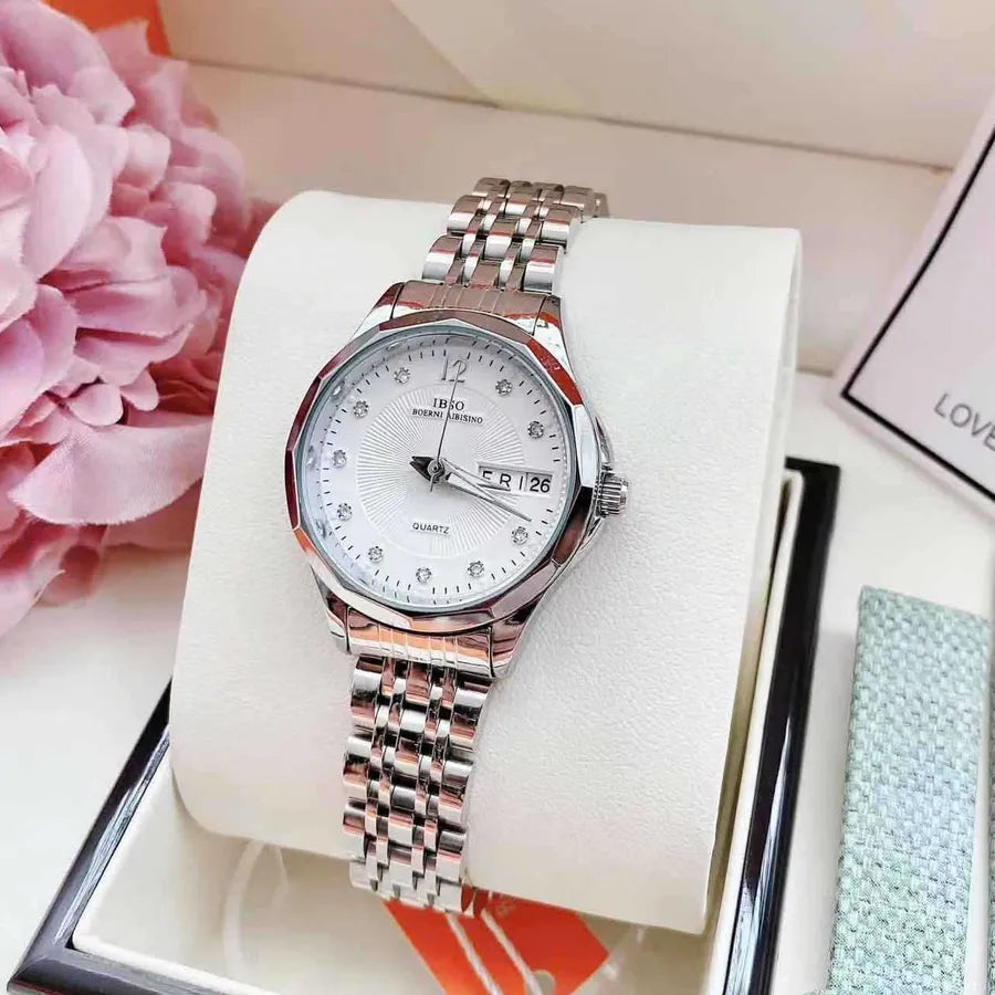 Classic Women's Watch IBSO Love Thought Displaying Day Calendar Butterfly Double Buckle Quartz Business Style Round Dial Ladies' Watch