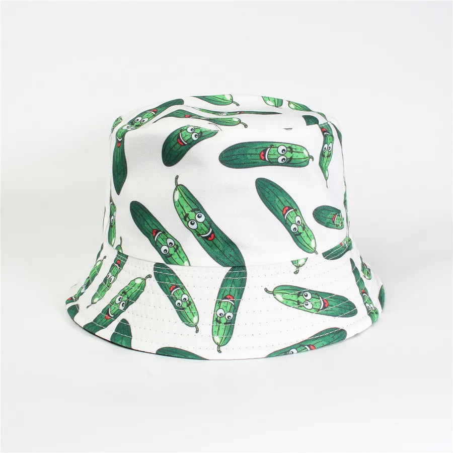 Double-Sided Fisherman Hat Women's Floral Print Sunshade Leaf Animal Cartoon Bucket Cap Spring Summer Elegant Casual Style