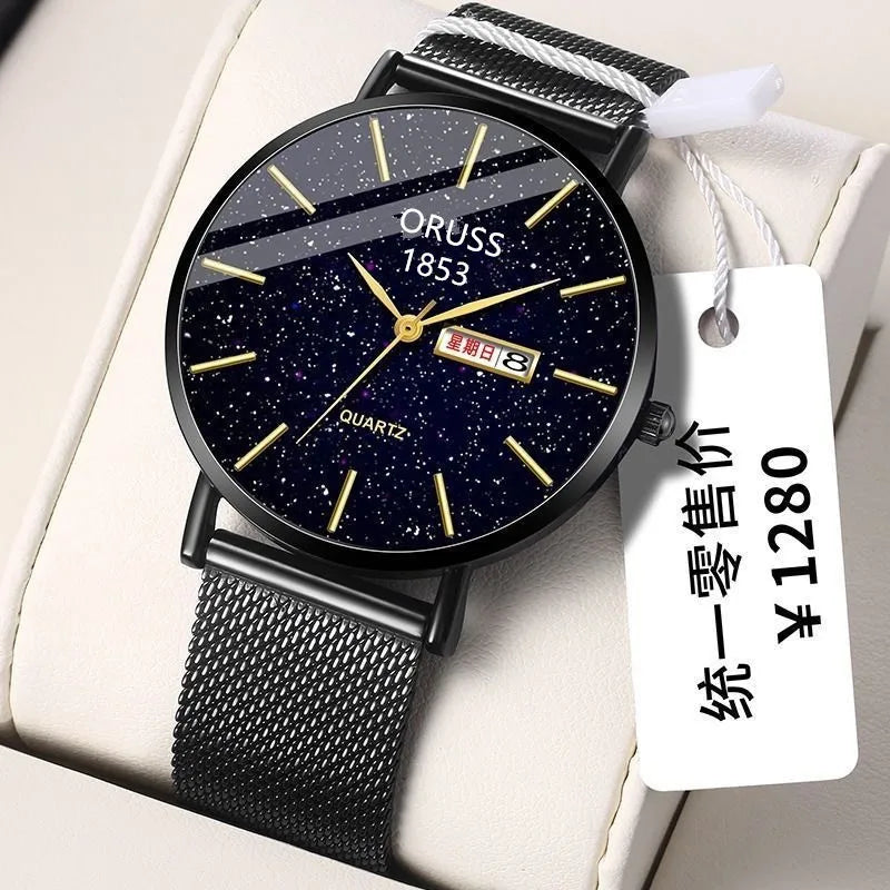 TikTok Gentleman Star Movement Watch Men's Watch Genuine Luminous Waterproof Calendar High-end Handsome Fashion  New