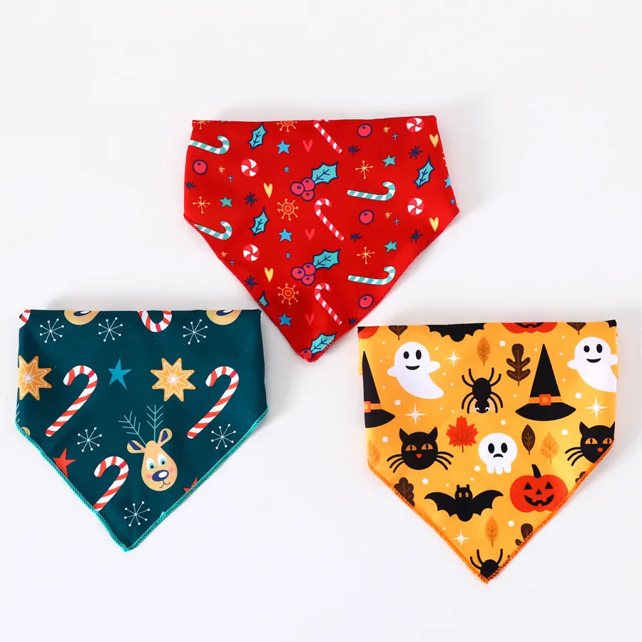 pet cat dog print christmas halloween party triangle bib decoratio