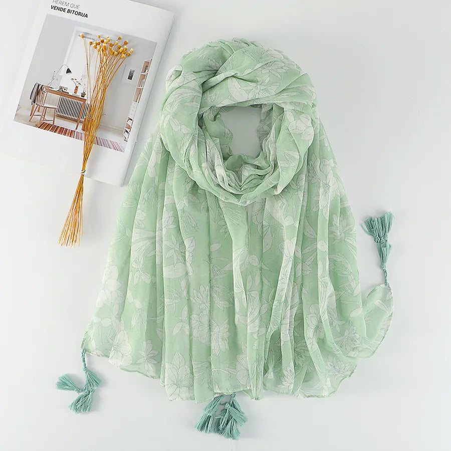 women's retro color block polyester printing scarf