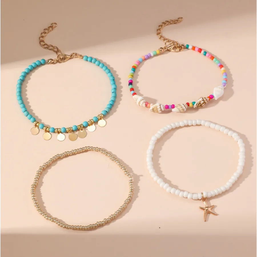 Wholesale Jewelry Retro Starfish Conch Seed Bead Beaded Anklet
