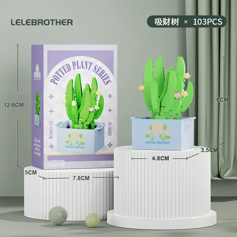 Compatible with  Blocks Flower Children's Educational Assembled Simulation Eternal Flower Flowers Fleshy Potted Toy Gift Wholesale