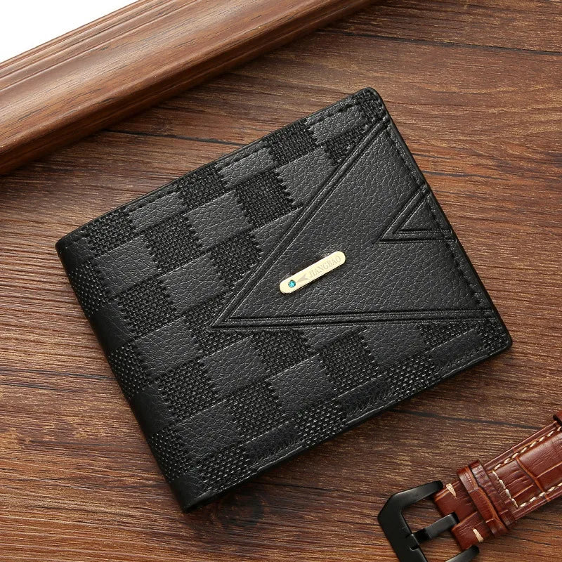 men's lattice pu leather open wallets