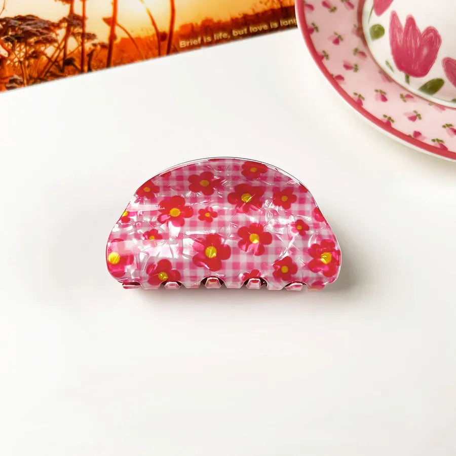 Retro PVC Floral Print Hair Claw New Elegance High-End Feeling Bun Shark Clip Small Flower Hair Clip Hair Accessories