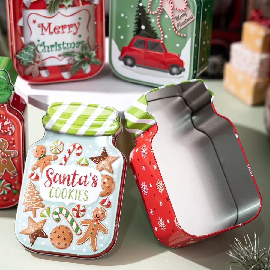HaoBei Christmas New Product Car Gingerbread Man Party Candy Box Decoration Iron Tin Can Shape Christmas Tree Decoration