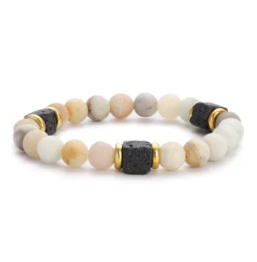 New Lava Cube Volcanic Stone Bracelet Men's Colorful Marble Glass Beads Retro Bracelet