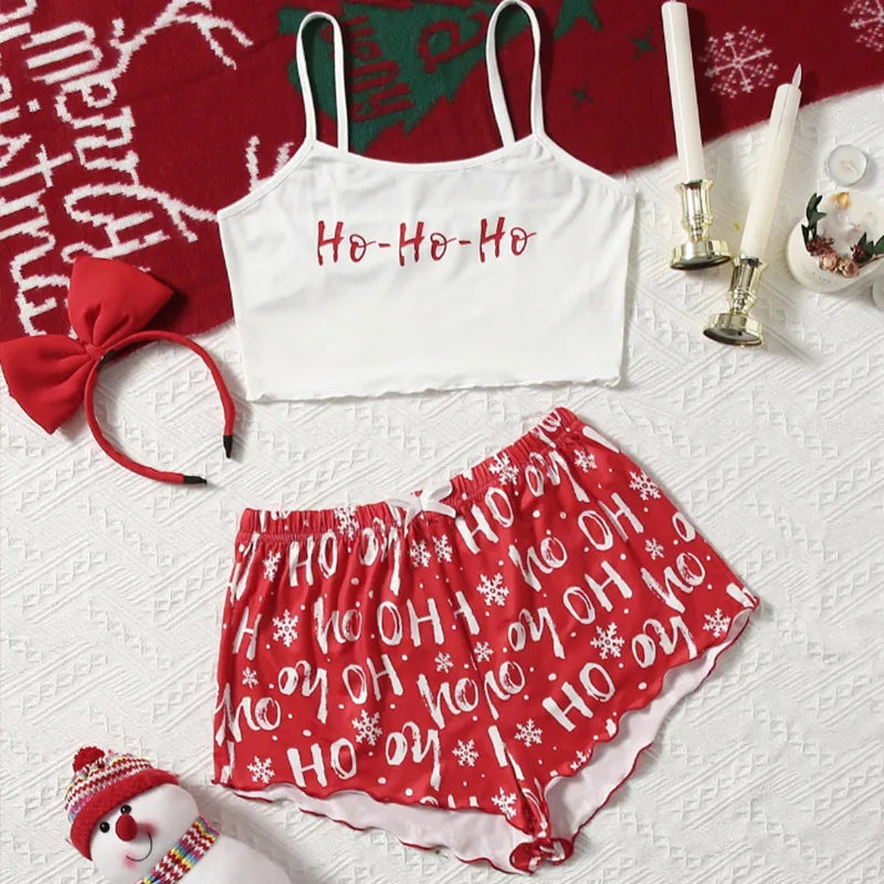Home Festival Women's Christmas Printing Polyester Milk Fiber Printing Shorts Sets Pajama Sets
